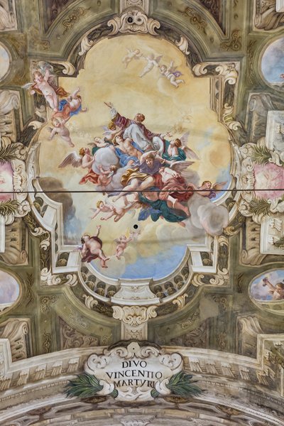 Vista do cofre com fresco da Sala Teatini, Chiesa di San Vincenzo, Piacenza, Emilia-Romagna, Itália (foto) de Unbekannter Künstler
