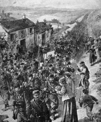 I Guerra Mundial - Soldados franceses em marcha para a frente 1914 de Unbekannter Künstler