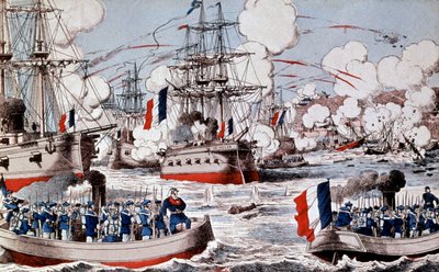 Guerra entre a China e a França (1884-1885) : Destruição da frota chinesa pelo almirante Courbet em Fou Tcheou, 23 de agosto de Unbekannter Künstler