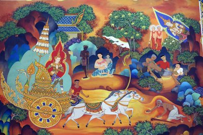 Wat Ananda Metyarama Thai Buddhist Temple. Vida da pintura do Buda, 20160818, Singapura, Singapura de Unbekannt