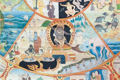 Roda da vida, detalhe, pintura de parede em wat Umong, Chiang Mai, Tailândia de Unbekannter Künstler