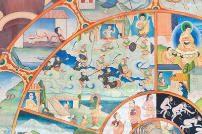 Roda da vida, detalhe, pintura de parede em wat Umong, Chiang Mai, Tailândia de Unbekannter Künstler