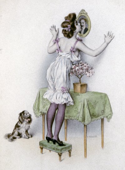 Mulher em lingerie, c.1900 (postal) de Unbekannter Künstler