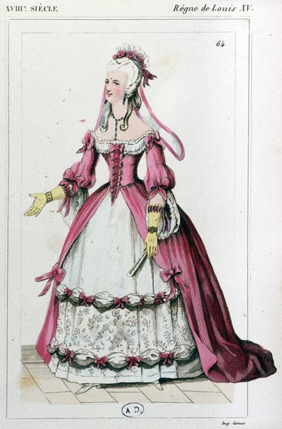 Mulher com um vestido como o de Mme de Pompadour, c. 1810 (gravura) de Unbekannter Künstler