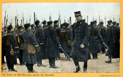 Primeira Guerra Mundial: Alberto I da Bélgica com as suas tropas (postal) de Unbekannter Künstler