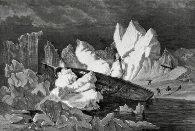 Naufrágio de Hansa esmagado pelo gelo, Outubro de 1869, Oceano Ártico, Segunda Expedição Polar Norte Alemã de William M. Timlin