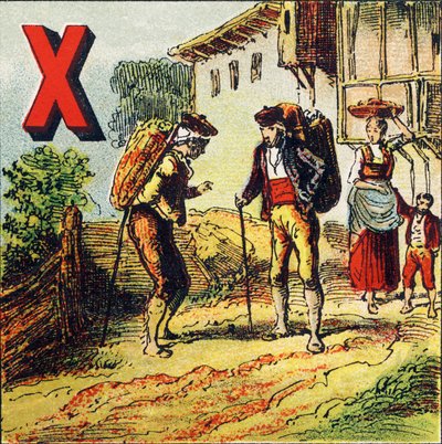 X: Xeres. Cidade de Espanha rebatizada pelo seu vinho - Gravura extraída da geografia do Alfabeto. Guerin-Muller et Cie, editeurs, Paris de Unbekannt