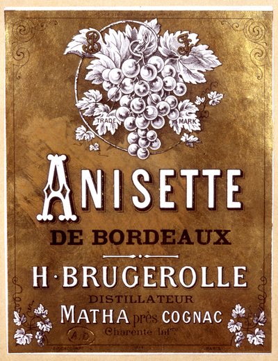 rótulo de garrafa de Anisette de Bordeaux, final do século XIX de Unbekannter Künstler