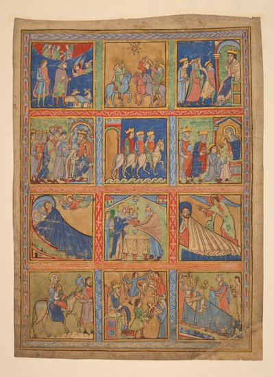 f. 1: Uma série de 24 miniaturas da Vida de Cristo; Sete recortes de manuscritos iluminados. Século XII-XV Sete recortes de manuscritos iluminados. século 12-15 século de Unbekannter Künstler