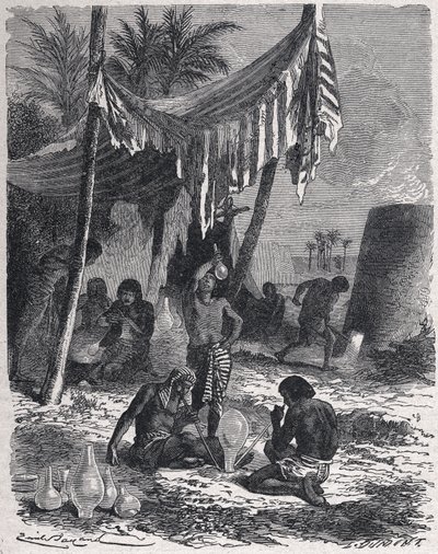 Fabricação de vidro no Antigo Egipto, c.1880 (gravura) de Unbekannter Künstler