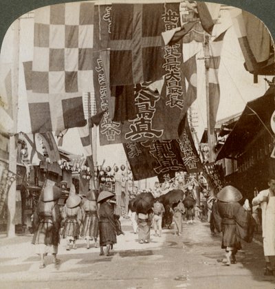 Dotombori, ou Theatre Street, Osaka, Japão, 1904 de Underwood and Underwood