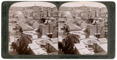 Jerusalém e o Monte das Oliveiras, olhando para leste a partir do Latin Hospice, Palestina, de 1900. de Underwood and Underwood