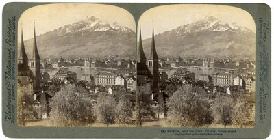 Lucerna e Monte Pilatus, Suíça, 1903. de Underwood and Underwood