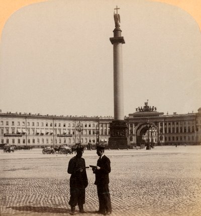 Monumento a Alexander I., Arco do Triunfo, e o Staab Building, São Petersburgo, Rússia, 1897. de Underwood and Underwood