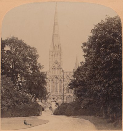Catedral de Salisbury, noroeste da Inglaterra, primeira grande igreja do início do estilo inglês, 1900 de Underwood and Underwood
