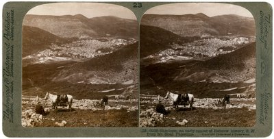 Shechem, a sudoeste do Monte Ebal, Palestina, em 1900. de Underwood and Underwood