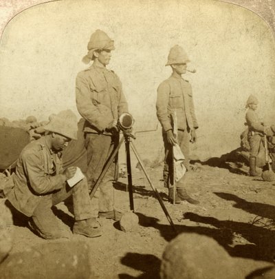 Sinalizadores do Regimento de Yorkshire, Nova Zelândia Hill, África do Sul, Guerra dos Bôeres, 1900 de Underwood and Underwood