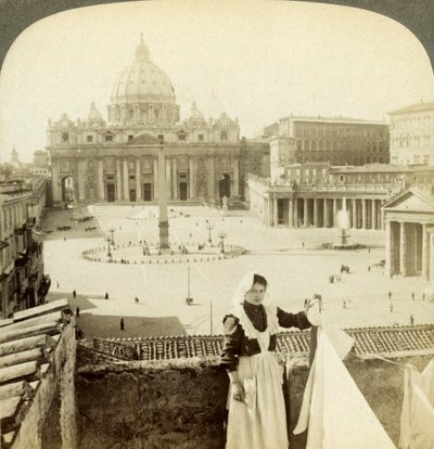 St Peters Square e Basílica e o Vaticano, Roma, Itália. de Underwood and Underwood