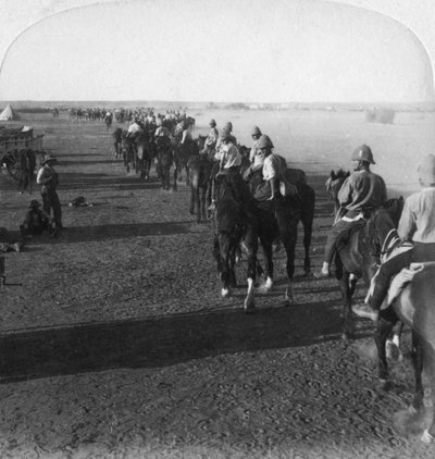 A 38a bateria no Modder antes de tomar parte no avanço de Roberts, África do Sul, Guerra dos Bôeres, 1900. de Underwood and Underwood