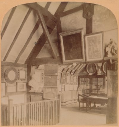 A biblioteca em Shakespeares House, Stratford-on-Avon, Inglaterra, 1900. de Underwood and Underwood