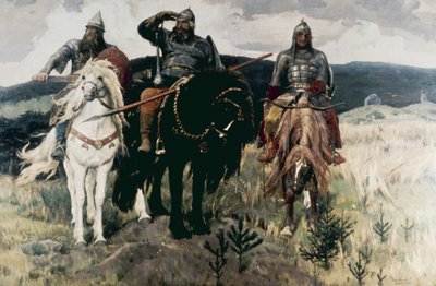 Bogatyri (Os Heróis) por Viktor Mikhailovich Vasnetsov, 1898. de Unknown