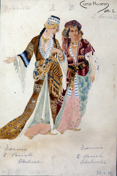 Trajes para as mulheres do harém, da ópera Oberon, de Carl Maria von Weber de Unknown