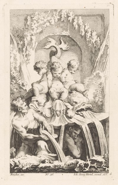 Fonte com putti e golfinhos Diversas Fontaines (título da série) de Unknown