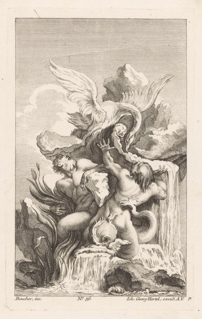 Fonte com cisne e homens Diversas Fontaines (título da série) de Unknown