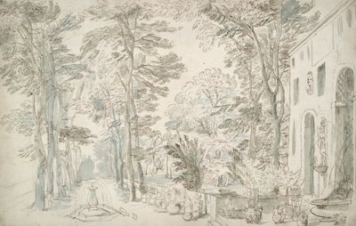 Jardim com fontes e arbustos em vaso de Unknown