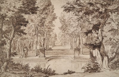 Vista Imaginária de um Parque com Estátuas e Casais de Unknown