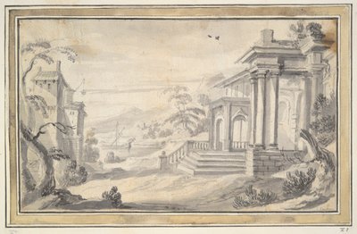 Paisagem italiana com Villa Imaginária de Unknown