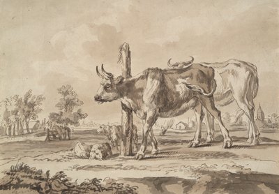Prado com vacas e ovelhas de Unknown