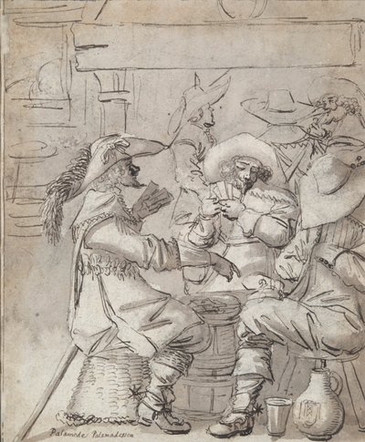 Homens a Jogar Cartas (recto); Interior Inn com Homem em Pé a Fumar (verso) de Unknown