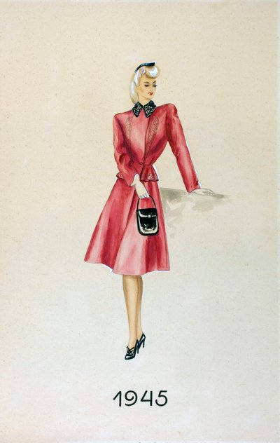 Modelo de fato, segurando uma mala de mão, 1945 de Unknown