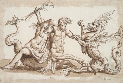 Nereid e Triton Lutando contra um Griffon de Unknown