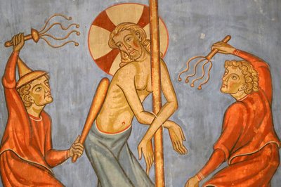 São Pedro, a jovem igreja protestante, paixão de Cristo, a flagelação de Cristo, afresco, Estrasburgo, França. de Unknown