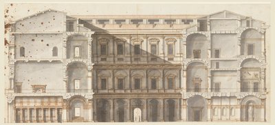 Seção das Asas e Elevação de um Muro na Corte, Palazzo Farnese, Roma de Unknown