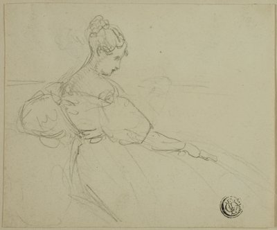 Esboço de uma mulher sentada em vestido de noite, de perfil de Unknown