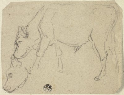 Esboços de um touro a pastar, cabeça de vaca (frente); vaca sentada de perfil (verso) de Unknown