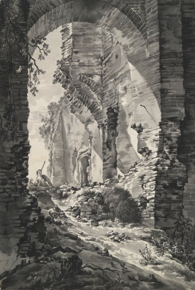 O Portão de Entrada das Ruínas do Castelo de Brederode, Holanda, com Shepherd de Unknown