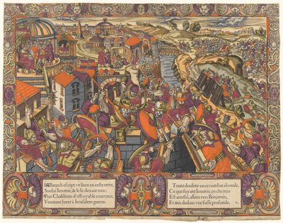 A História de Jeremias: Baruc escreve um livro sob Jeremias, os caldeus cercam Jerusalém, Jeremias é colocado numa vala (Jeremias 36-38) de Unknown