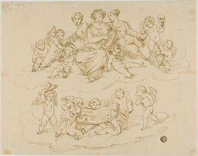 Três Musas (Urania, Terpsichore e Thalia) com Putti de Unknown