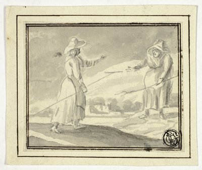 Duas mulheres camponesas cumprimentando-se em um campo de Unknown