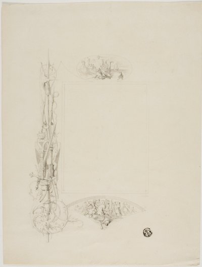 Vinheta para Cardápio Decorado com Armas e Cenas Heroicas de Unknown