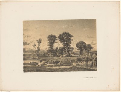 Paisagem de prados com cavalos de pastoreio de Unknown