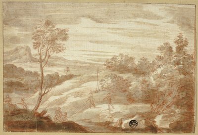 Paisagem arborizada com figuras de Unknown