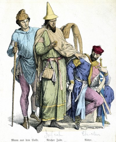 Fatos do século XI: judeu rico e cavaleiro - gravura de Unknown artist