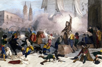 2/05/1808: Revolta de Madrid contra a tomada do controlo de Espanha pela França. Gravura do século XIX de Unknown artist