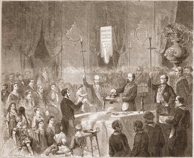 Um Baptismo Maconnico no alojamento da Fraternelle Amitive, em 1861. de Unknown artist