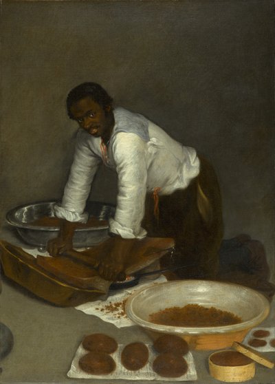A Man Scraping Chocolate, cerca de 1680-1780 (óleo sobre tela) de Unknown artist